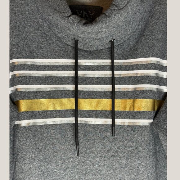 Women's Marc NY Performance Gray Gold Stripe Cowl Neck Sweatshirt, XL - Picture 5 of 7